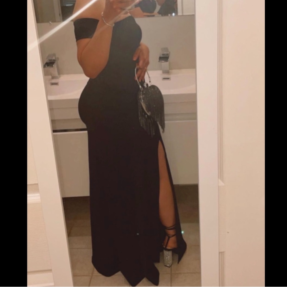 Off Shoulder V Neck High Split Maxi Elegant Party… - image 3